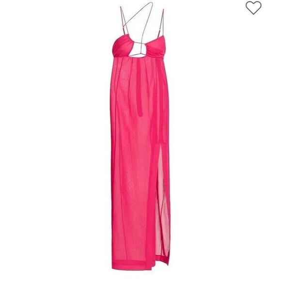 Nensi Dojaka Fuschia Asymmetric Neck Strap Maxi Thigh High Slit Slip Dress M NEW - Picture 12 of 15
